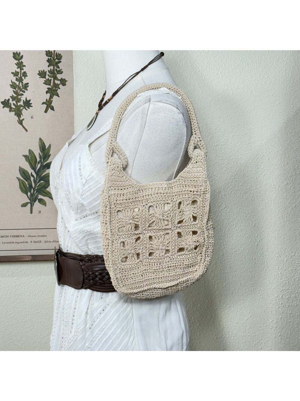 Small Tan Crochet Bag Cottagecore Prairie Western Coastal Grandma Cowgirl Beachy